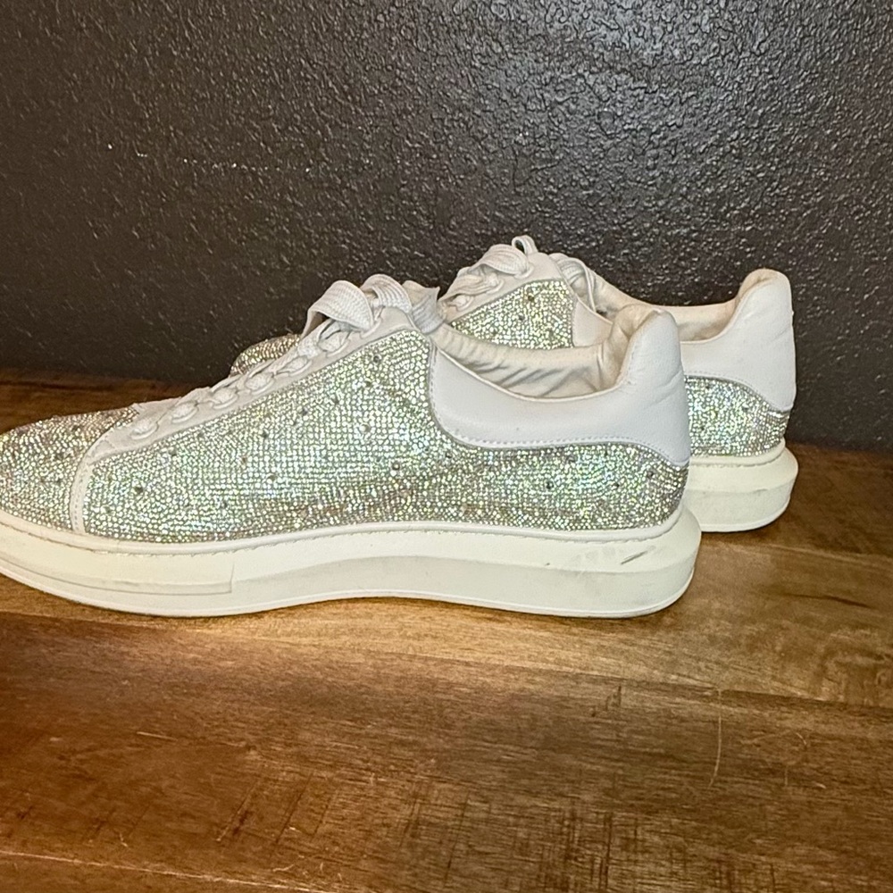 Rhinestone White and Silver Mens Sneakers